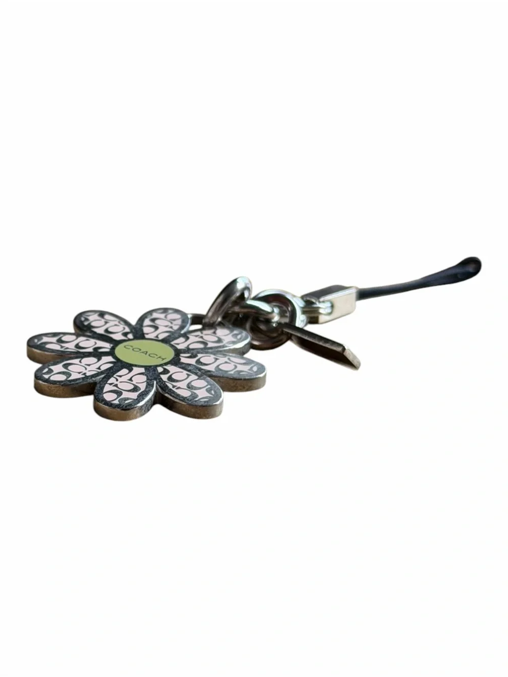 Coach Signature Daisy Flower Cell Phone Bag Charm Green Black Silver Y2K